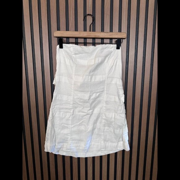 Free People Dresses & Skirts - Free People Skirt Medium Womens White Linen Cotton Back Tie Tiered Midi A Line